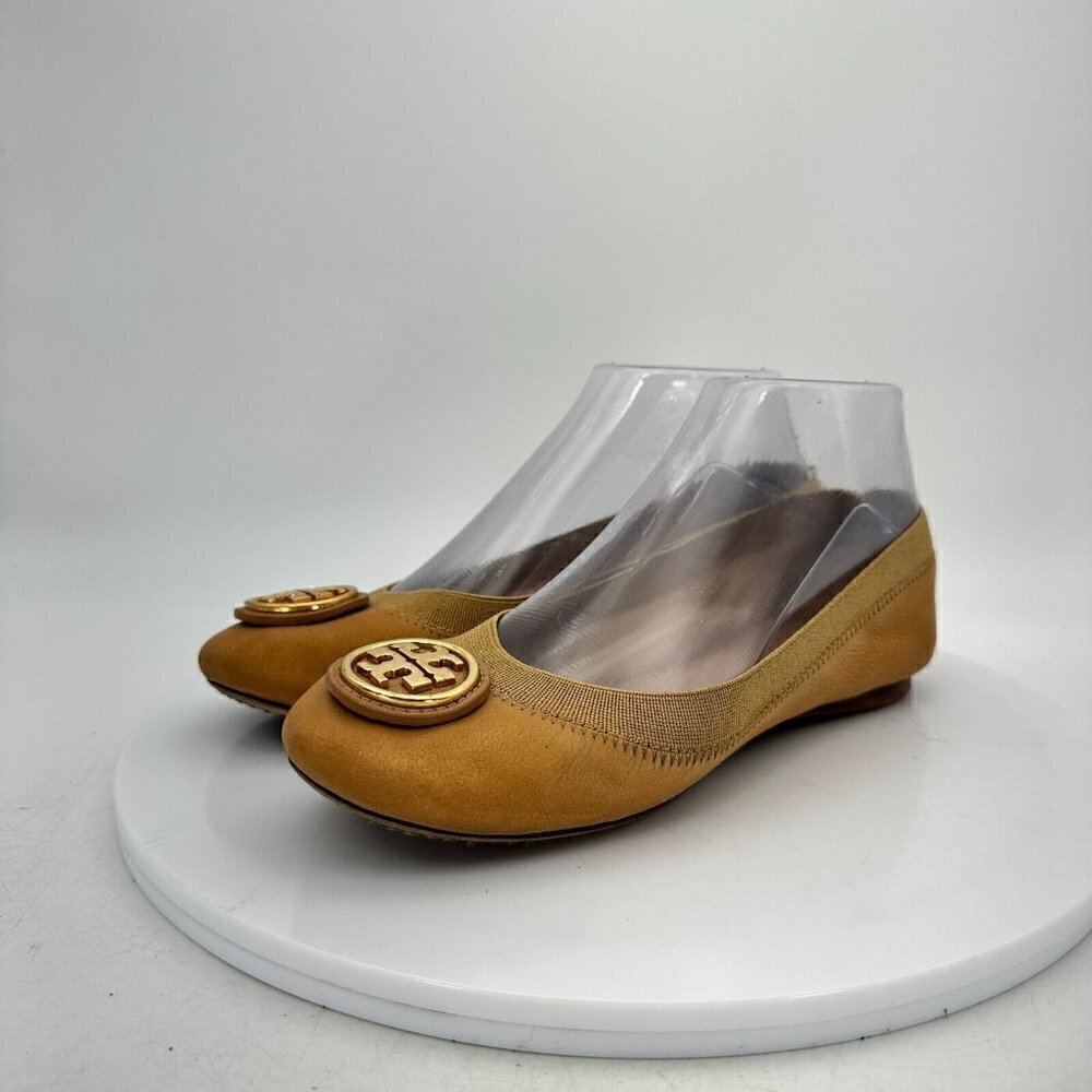 Tory Burch Caroline Women Size 5M Mustard Patent Leather Ballet Flat Shoes